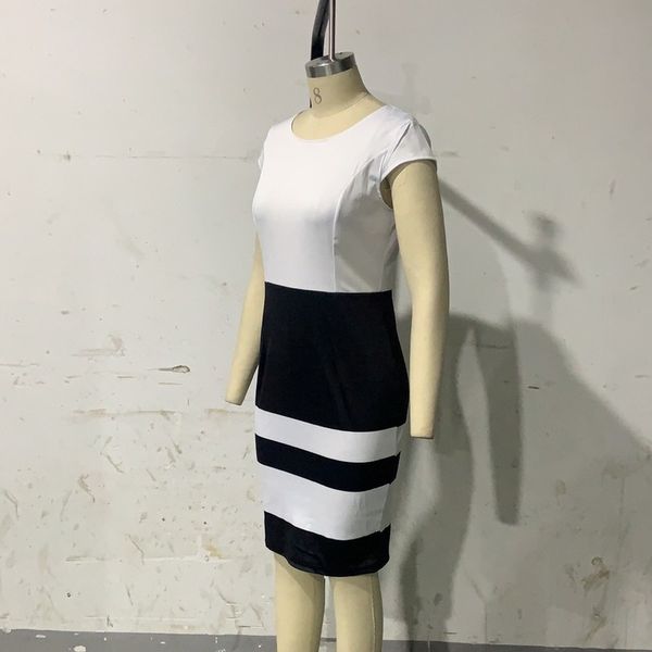 

summer dress women 2020 casual plus size slim office bodycon dress set elegant split patchwork black white party 5xl, Black;gray