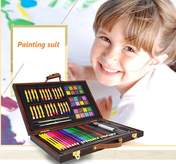 

good gift for children wooden packed with watercolor pencil +watercolor pigment+oily crayon + brush in total 8 gifts