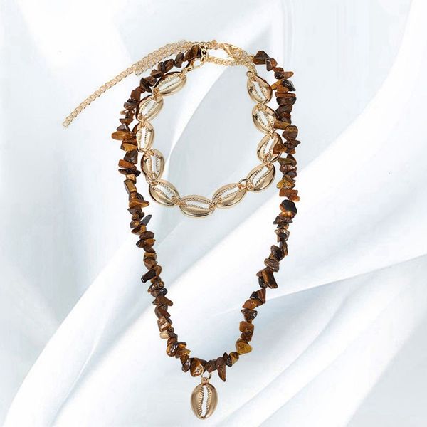 

trendy simple national wind alloy shell natural stone necklace for women seashell ocean beach boho pendant necklaces jewelry, Golden;silver