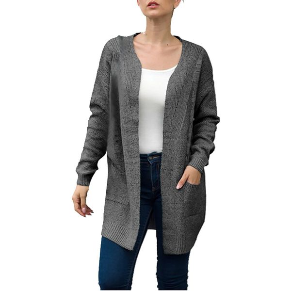 

knit cardigan women women solid long sleeve pockets knitted sweater cover up cardigan 2019 autumn winter, White