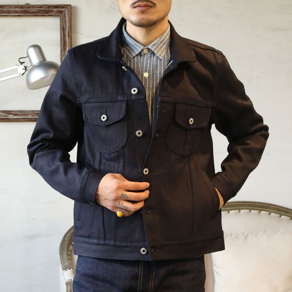 

rgt-0008 read description asian size 14 oz cotton denim jacket casual stylish raw unwashed denim coat, Black;brown