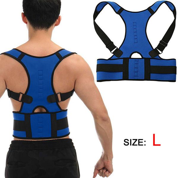 

back therapy brace adjustable back posture corrector clavicle spine shoulder lumbar brace support belt posture correction, Black;blue