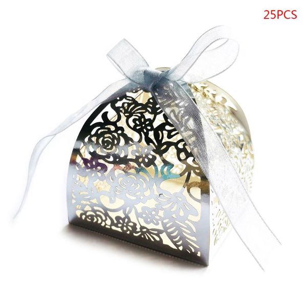 

25pcs/set rose flower laser cut hollow favors gifts candy boxes with ribbon baby shower wedding party supplies gxma