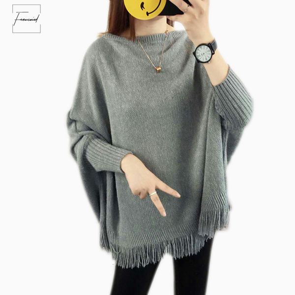 

pullover spring sweater gray pullovers and sweaters loose tassel soft shawl poncho women slash neck bat long sleeve new shawl, White;black