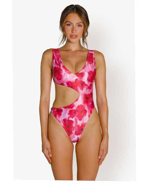 

women summer backless sleveless swimwear women hollow out floral swimsuits v neck high waist bikinis, White;black