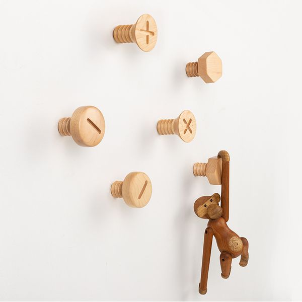 

hanger natural wood wall hook solid wooden clothes storage rack home decor hooks hexagonal shape hanging key decorative hooks