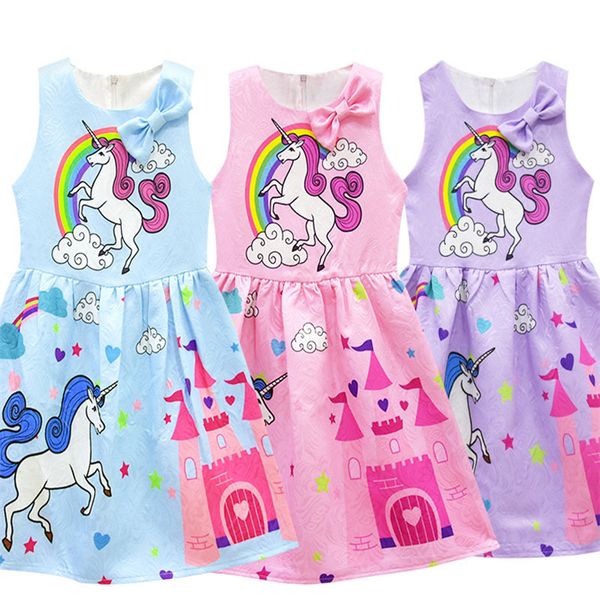 

ins summer girls dresses 3 colors unicorn for girls dresses bow sleeveless kids clothing kids designer clothes girls jy29, Red;yellow