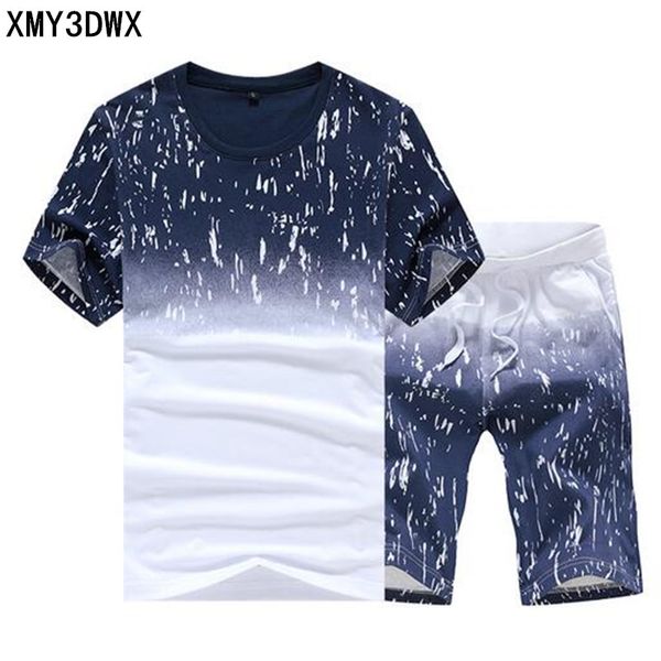 

xmy3dwx 2017 summer plus size round neck t-shirt shirt 5 knee-length pants casual shorts male influx of men set -3xl wholesale, Gray