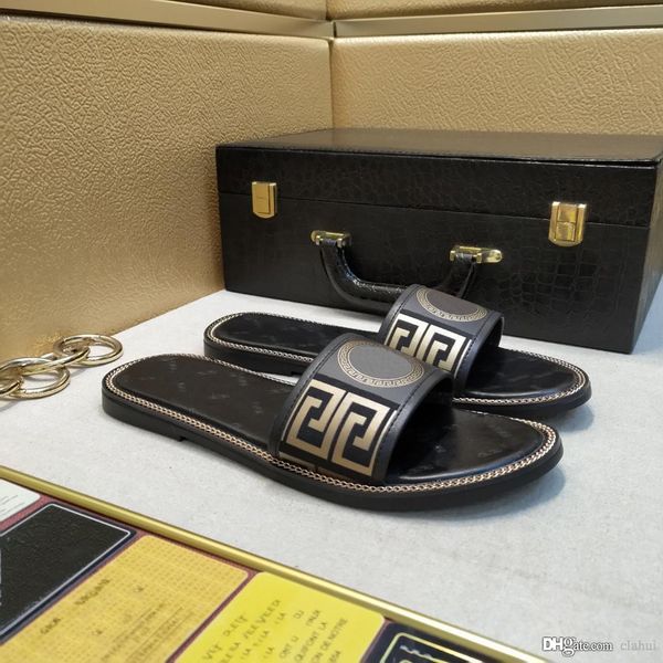 

2018 new europe brand fashion mens striped sandals medusa slippers causal non-slip summer huaraches slippers us6-us10, Black