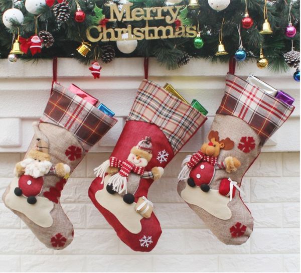 

family fashion christmas gift bag colorfull stocking santa snowman deer ornament candy bag stocking new year decoration socks, Black