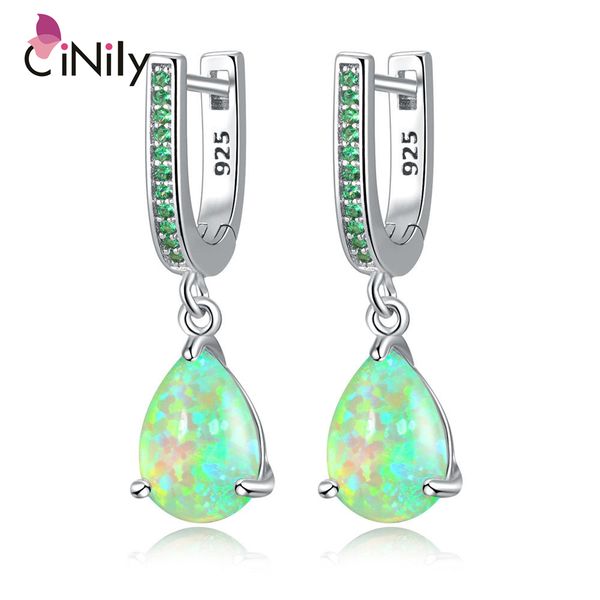 

cinily green white droplets fire opal stone dangling drop earrings silver plated pink cryatal fully-jewelled bohemia woman girl