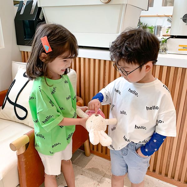 

2020 baby girls boys printed t-shirt summer fashion kids tees 1-7 years, Blue