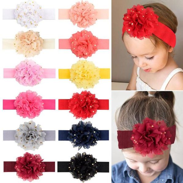 

12 colors ins european and american baby candy colors stereo chiffon flowers design headband baby girl elegant hair bows accessories, Slivery;white