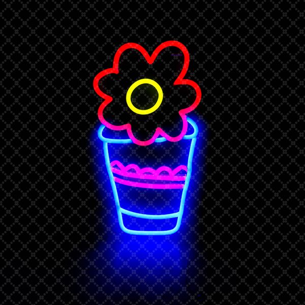 2019 Ice Cream Decorated With Flower Sign Handmade Neon
