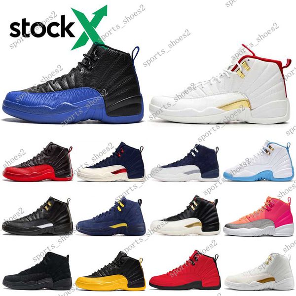 

12s dark grey game royal fiba game ball ovo white playoff men basketball shoes 12 blue french blue cny sneakers with box#002