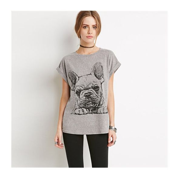 

Sweet Cartoon Tops Interesting French Bulldog Print T-shirt Easy Leisure T-shirt