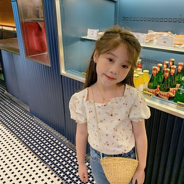 

girls short-sleeved baby foreign style children's doll flower shirt fashion floral square collar doll shirt, White;black