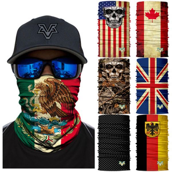 

66 styles mexico national flag seamless skull 3d magic headscarf riding headgear mask collar sunscreen fishing camouflage face mask zza891, Black