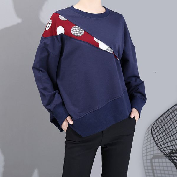 

свободная посадка синий плед симметричный толстовка новый шею длинным рукавом женщины большой размер мода tide весна 2020 1n026, Black