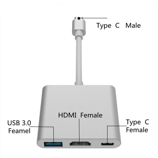 

3 в 1 HUB адаптер USB 3,1 Тип C Мужской к USB3.0 HDMI HD 1080P USB-C Женский конвертер