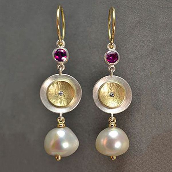 

dainty vintage two-tone disc simulated-pearl earrings for women retro bohemian brincos earrings bijoux jewelry gifts o4d288, Silver