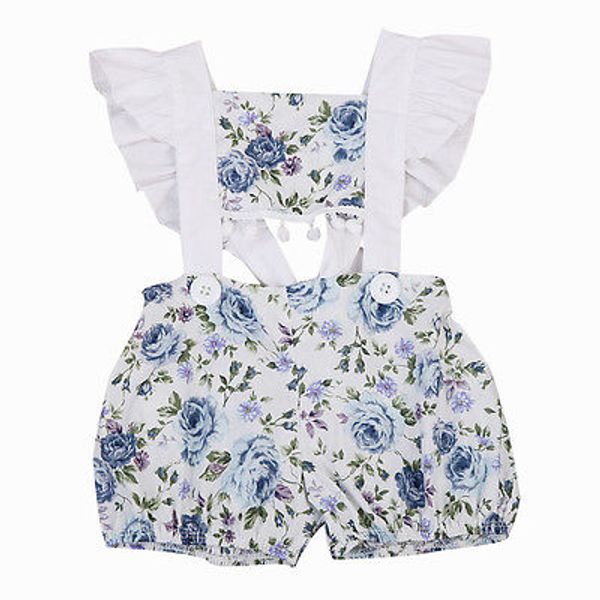 

newborn baby girls clothes floral romper short sleeve backless cute jumpsuit outfits sunsuit clothing baby girl 0-24m, Blue