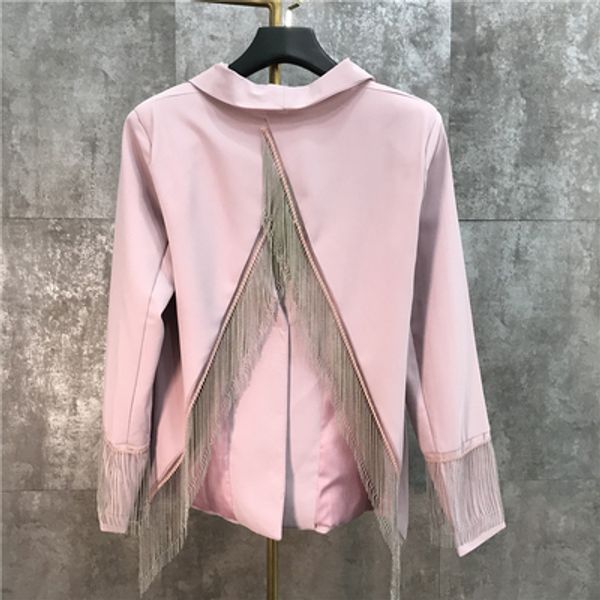 

2019 streetwear new pattern spring solid patchwork single button back tassel design net red casual coat women fashion tide, Black;brown