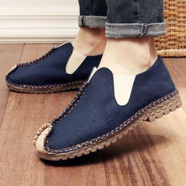 

espadrilles fashion men casual canvas shoes breathable loafers slip on comfortable man handmade cloth shoes, Black