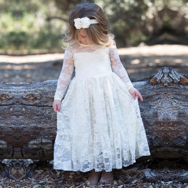 

bohemian white lace flower girl dresses long sleeves ankle length first holy communion dresses with bow maroon junior pageant dresses, White;blue