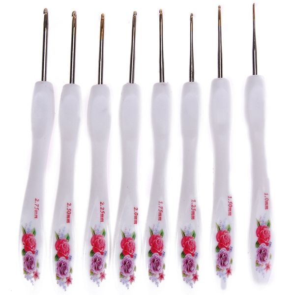

crochet hook set aluminum alloy + plastic ergonomic knitting crochet needles with flower pattern grip handles needles 1.0-2.75mm, Black