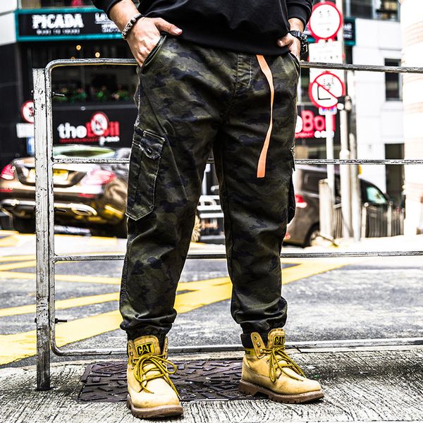 

camouflage pants fashion men's ankle legth trouser large sizes 5xl 6xl elastic waist banded hip hop streetwear camo cargo jogger, Black