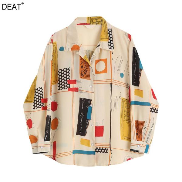

deat] women pattern print split joint blouse new lapel long sleeve loose fit shirt fashion tide spring autumn 2020 13f237, White
