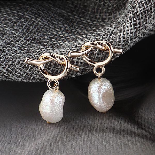 

fashion jewelry vintage knot pearl bead dangle stud earrings s592, Silver