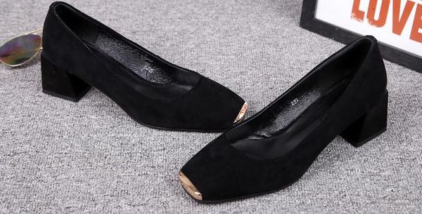 

2019 women's shoes in spring and autumn with new style high heel coarse heel square head suede #w12, Black