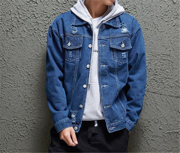 

designer hole pocket jeans jackets mens long sleeve fashion fema coat casual spring mens outwear, Black;brown