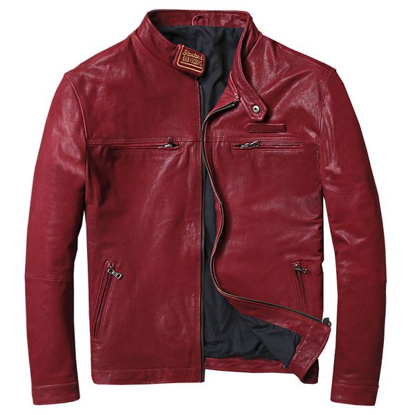 

genuine leather jacket men real sheepskin motorcycle biker leather jacket coat casual slim male autumn winter jaqueta de couro, Black