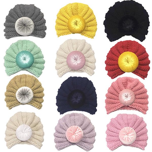

творческий детские дети грелка knit симпатичные бал caps зима осень мальчики девочки вязание шерсть эластичные шляпы infant тюрбан шляпы dh0