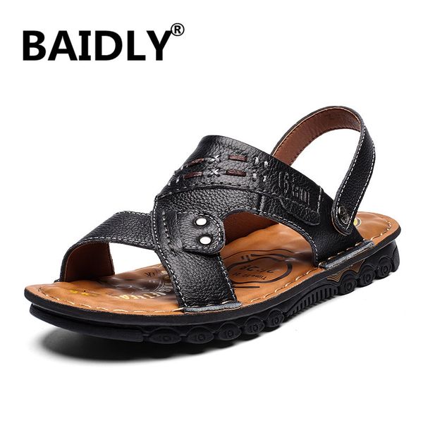 

sandals leather men summer shoes beach man fashion casual sneakers big size, Black