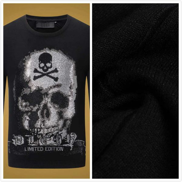 

pp mens sweater pp mens designer sweater luxury skulls rhinestones warm winter mens jumper trend brand classic biker pullovers, White;black