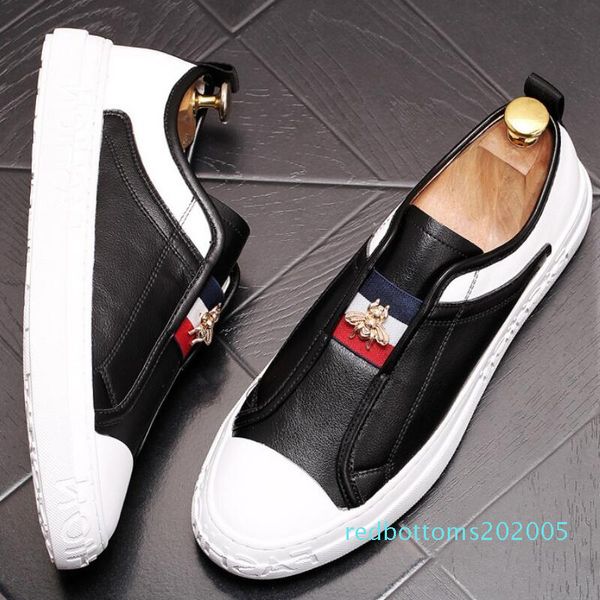 

cowhide small white shoe loafer shoe recreational board shoes new soft sole shoe stylist elastic belt bee star shoes r05, Black