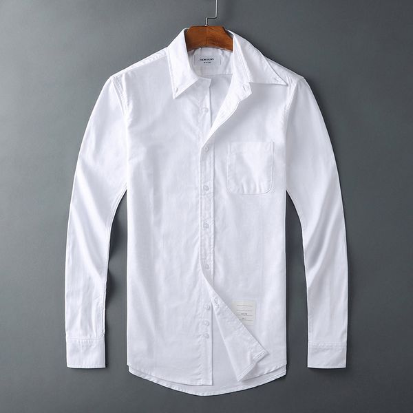 

2020 fashion tb thom brand shirts men slim white long sleeve casual shirt turn down collar oxford cuff ribbons men's clothing, White;black