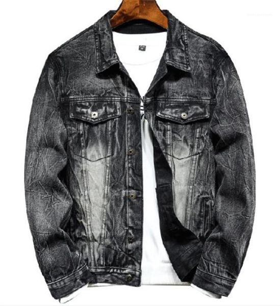 

casual males clothing vintage panelled mens designer jean jackets fashion loose pockets panelled mens demin jackets, Black;brown