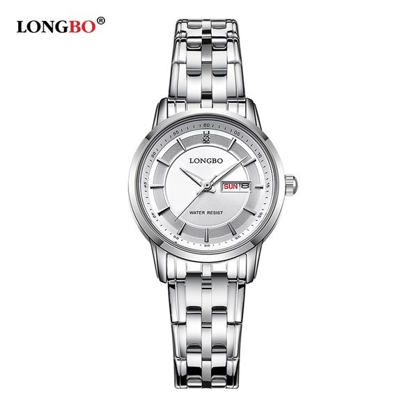 

fashion watch women longbo brand stainless steel clock with day date 30 bar waterproof quartz wrist watch 80146 montre femme, Slivery;brown