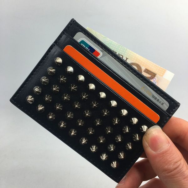 

Мужская тонкий ID карты кошелек кошелек сумка классический заклепки черный кожаный держатель кредитной карты 2019 новый случай банковской карты портмоне небольшой карманный мешок