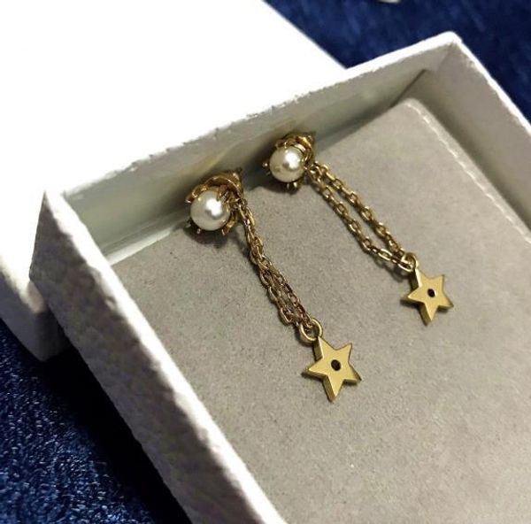 

new retro fashion electroplated thick gold pearl star designer earrings luxury designer jewelry women earrings, Golden