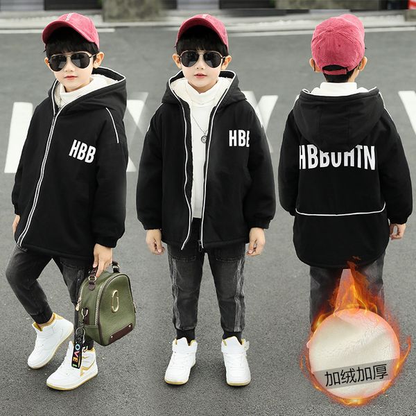 

children's clothing winter new baby cotton coat plus velvet thick windbreaker boy outwear winter long jacket 4-12 years old, Blue;gray