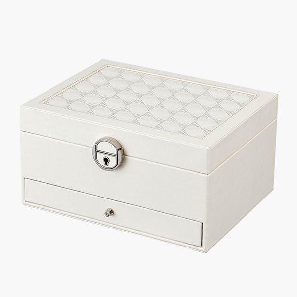 

portable jewelry box display simple solid stud makeup organizer rings organizer multi layer travel earrings gift with key, Pink;blue