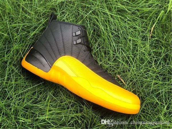 

air authentic 12 pe university gold men basketball shoes black 12s real carbon fiber retro sports sneakers 130690-070 with box