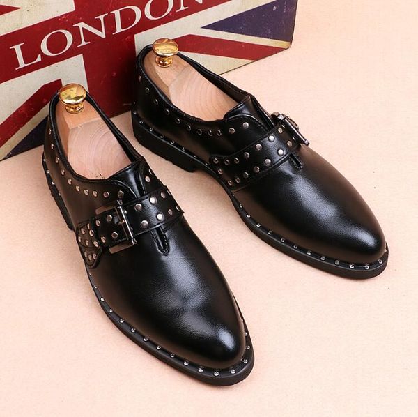 

dress shoes spring rivet personality pointed club hair stylist buck increased within 6cm formal bullock oxfords leather, Black