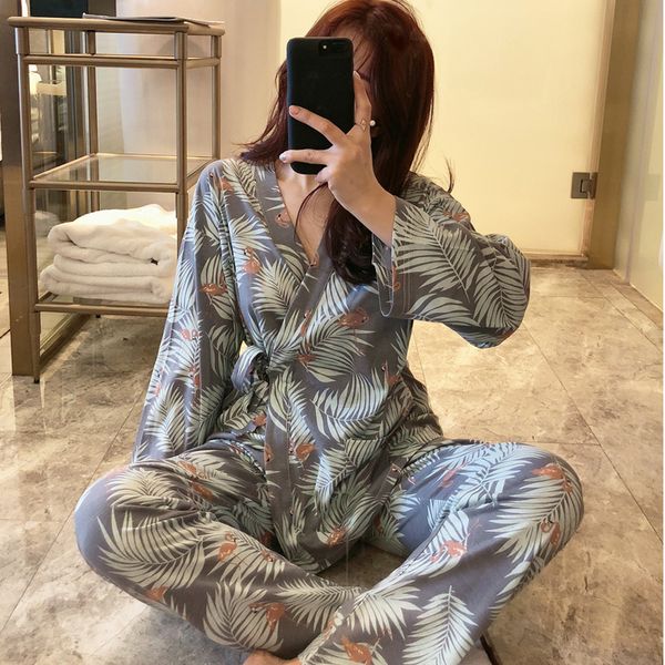 

autumn winter girls pijama mujer comfortable women pajamas sets long sleeve kimono home wear serve lovely eye mask sleepwear set, Black;red